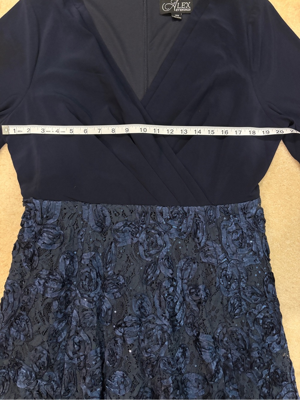Alex Evenings Elegant Navy Wrap & Floral Midi Dress Size 18W - Picture 10 of 15